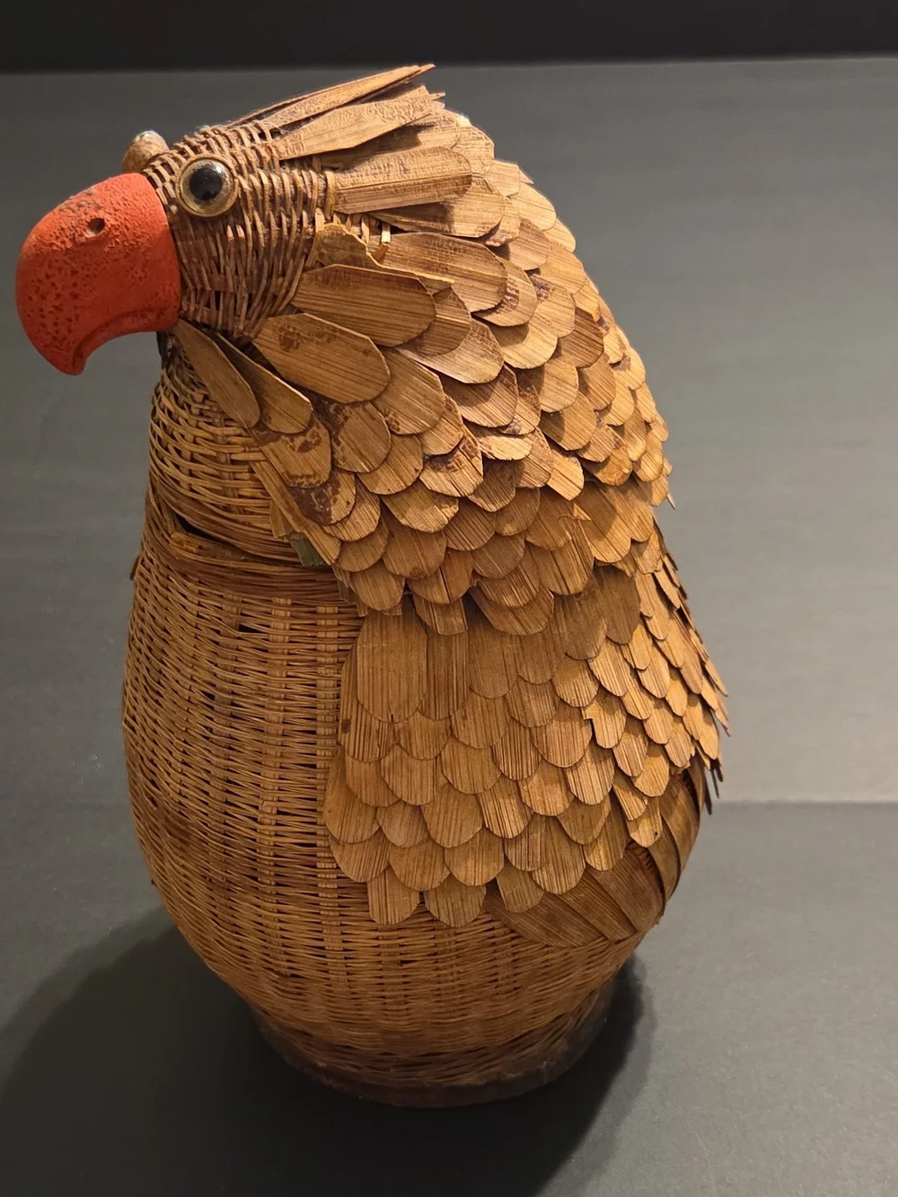 Handwoven Bird Basket with Red Beak